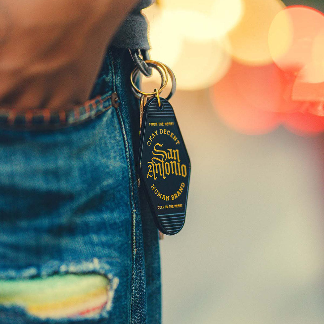 Okay Script Vintage Motel Keychain