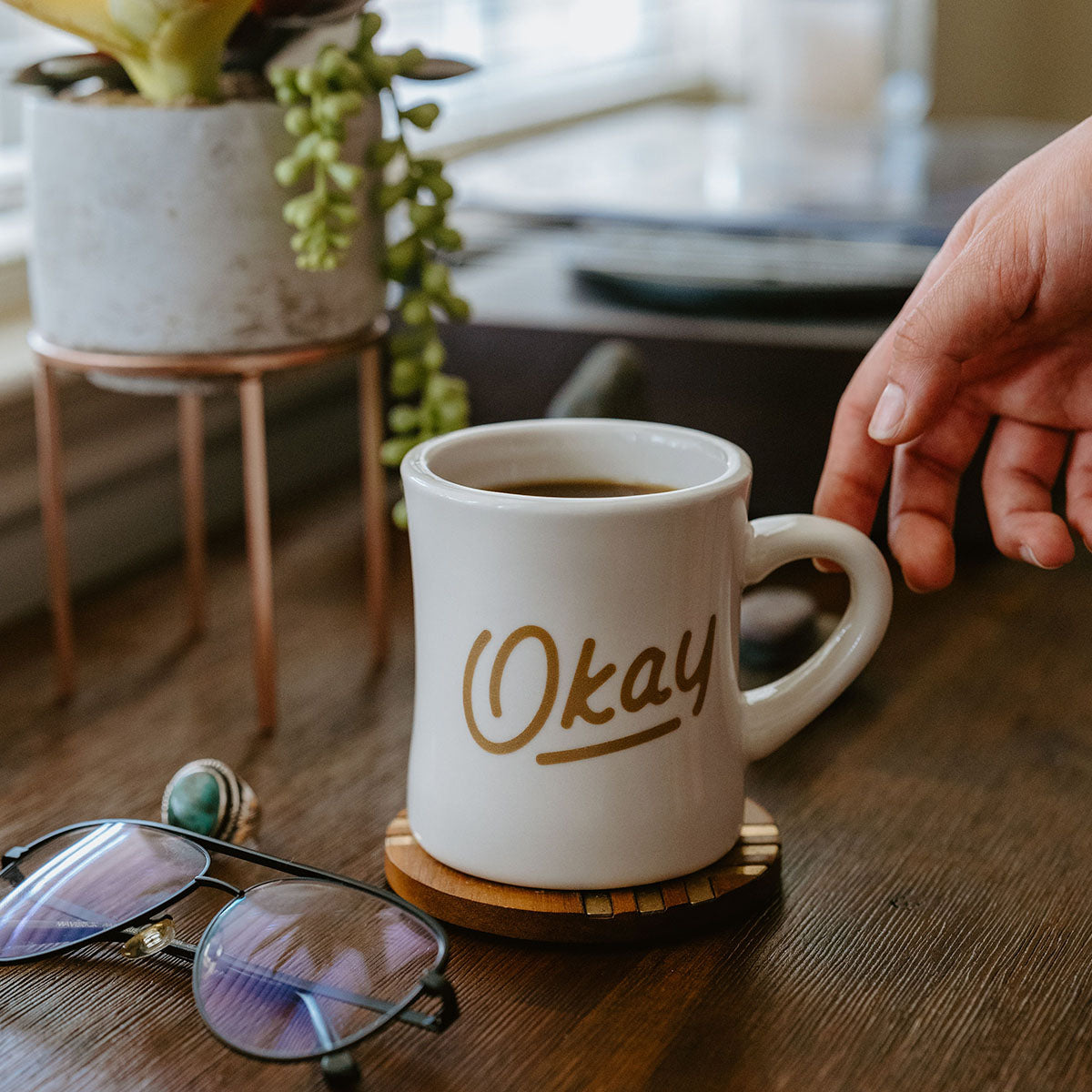 Okay Decent Human Brand Script Diner Mug