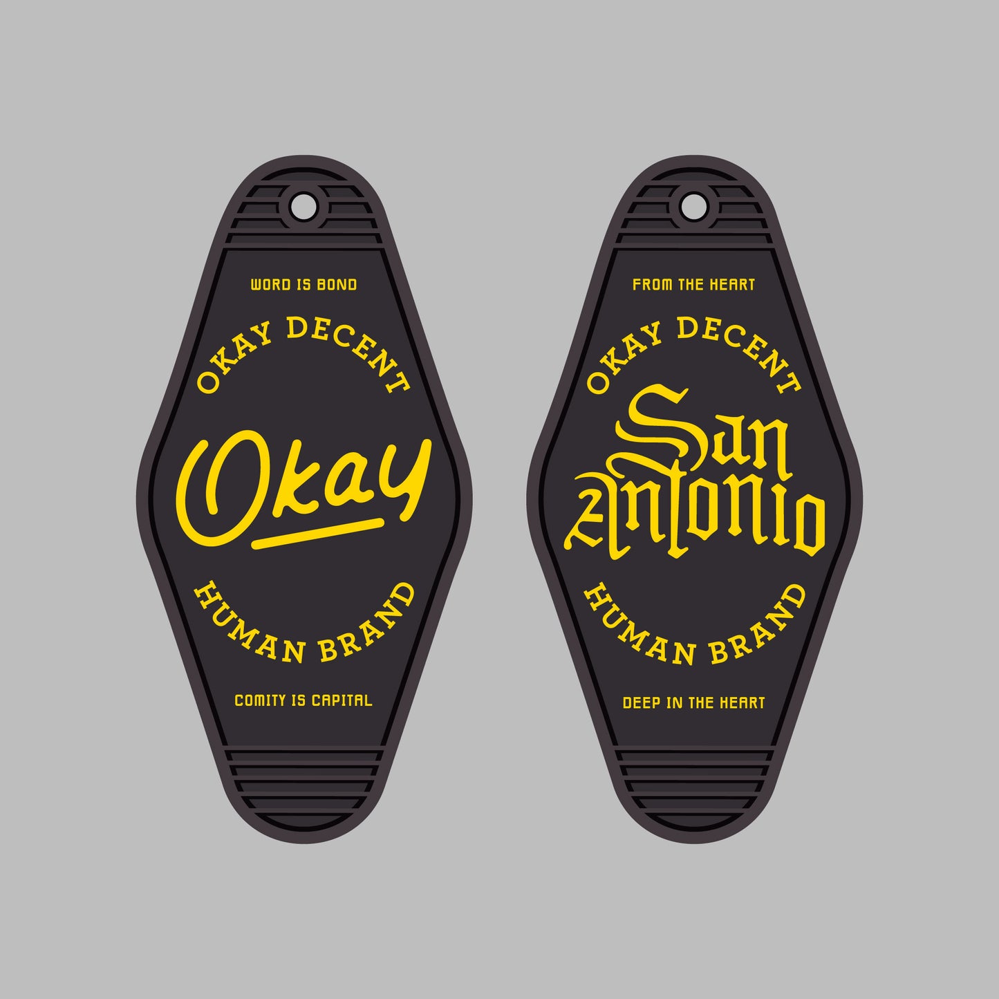 Okay Script Vintage Black Motel Keychain